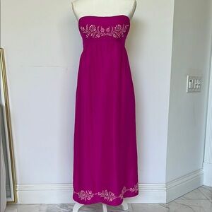 Calypso St Barth Strapless Magenta Maxi Dress with Embroidery